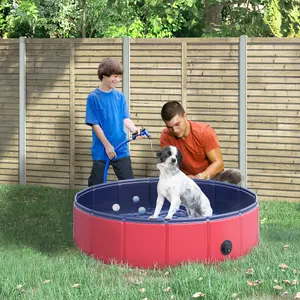 PawHut Pet Paddling Pool Cat Dog Indoor/ Outdoor Foldable 80cm Diameter Red