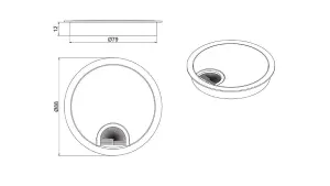 Metal desk cable grommet - 80 mm - inox