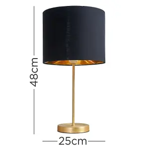 ValueLights Pair of - Modern Standard Table Lamps In Gold Metal Finish With Black/Gold Drum Shade