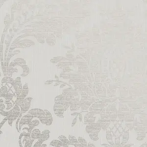 Boutique Beige Metallic effect Damask Textured Wallpaper Sample