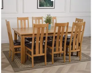 Oslo 180 x 90 cm Large Oak Dining Table and 8 Chairs Dining Set with Princeton Chairs