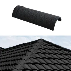 10Pcs Black Half Round Ridge Tile Stone Coated Metal Roofing 420mm W x 85mm D x 85mm H