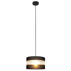 Luminosa Helen Cylindrical Pendant Ceiling Light Black, Gold 25cm