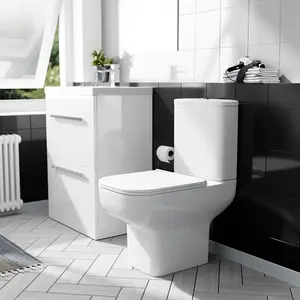 Nes Home 600mm White 2 Drawer Vanity Basin Unit & Close Coupled Toilet