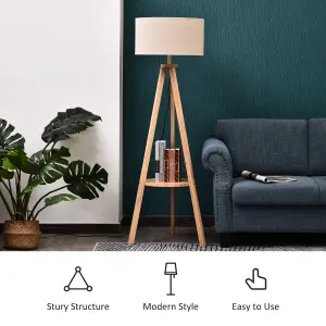 HOMCOM Floor Lamp Bedside Light Free Standing Tripod Holder Storage Shelf Linen