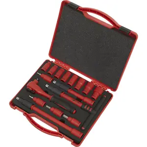 16pc VDE Insulated Socket & Ratchet Handle Set -3/8" Square Drive 6 Point Metric