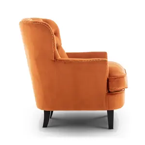 Velvet Orange Buttoned Ava Accent Chair