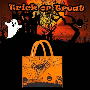 Halloween Shopper Bag Halloween Party, Trick or Treat 40cm x 32cm Orange Spider