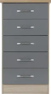 Nevada 5 Drawer Narrow Chest in Grey  Light Oak Effect Veneer