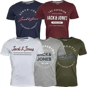 JACK AND JONES Mens Urban Crew Neck Five Pack T-Shirts Olive Night/White/Light Grey Melange/Navy Blazer - Size S