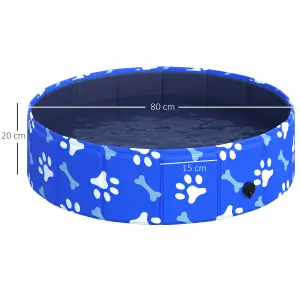 PawHut Dog Swimming Pool Foldable Pet Bathing Shower Tub Padding Pool Dia80cm S- Blue