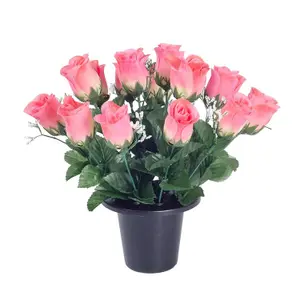 Homescapes Set of 3 Red, Pink & White Rose and Gypsophila Artificial Flowers in Grave Vases