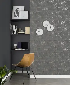 Rasch Portfolio Concrete Brick Charcoal Wallpaper