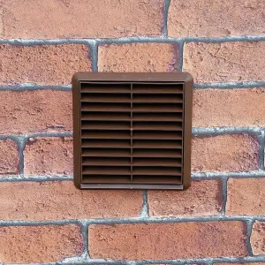 Kair Brown Louvred Grille 155mm External Dimension with Round 125mm - 5 inch Rear Spigot - Wall Ducting Air Vent