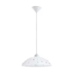 Pendant Ceiling Light Colour White Shade White Clear Satin Glass Crystal Bulb E27 1x60W