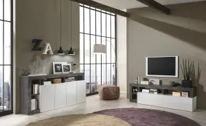 FURNICOMP Lorenzo 184cm White Gloss and Anthracite TV Stand