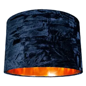 Modern Crushed Velvet Lamp Shade with Shiny Paper Inner Midnight Blue / 20cm H x 30cm W x 30cm D