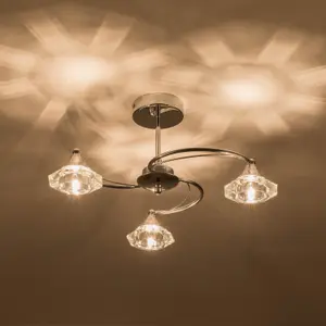 Harper Living Polished Chrome Spiral 3-Light Semi-Flush Ceiling Light