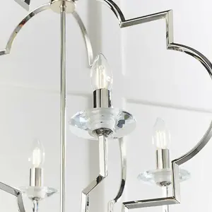 Hanging Ceiling Pendant Light Polished Nickel & Crystal 4 Bulb Classic Feature