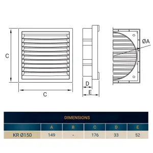 White Air Vent Grille/Duct Covers with Fly Screen/Anti-Insect Mesh,no Screws Visible-Separate Backplate (150mm x 150mm round)