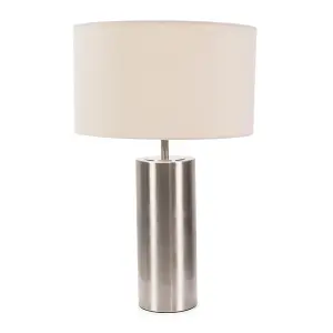 ValueLights Lexy Brushed Chrome Touch Table Lamp with Natural Drum Shade