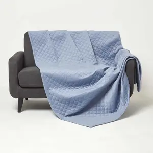 Homescapes Diamond Quilted Blue Velvet Throw