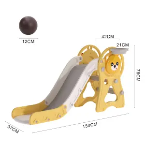 Dog Cartoon Yellow Toddler Slide Set Play Set with Basketball Hoop W 1500 x D 630 x H 780 mm