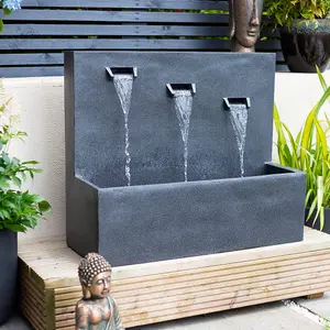 Easy Fountain Kabe Falls Grey Mains Powered Garden Feature incl LEDs - L 30 cm x W 72 cm x H 61 cm