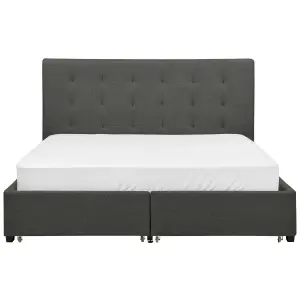 Fabric EU King Size Bed with Storage Dark Grey LA ROCHELLE