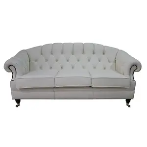 Chesterfield 3 Seater White Leather Sofa Settee Custom Made In Victoria Style