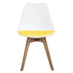 Soho White & Yellow Plastic Dining Chair with Squared Light Wood Legs