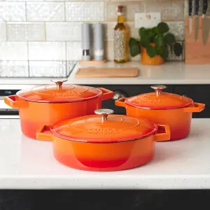 Cast Iron Casserole Set of 3 20 cm 26cm & 28cm / 2.8L 4.3L & 5.8L Dishes Oven Proof Enamelled Cast Iron Pans with Lids