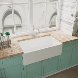 Fireclay Belfast Kitchen Sink with Overflow, French Classic Tap & Waste 795mm