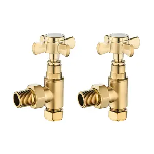 Pair of Brushed Gold Crosshead Radiator Valves