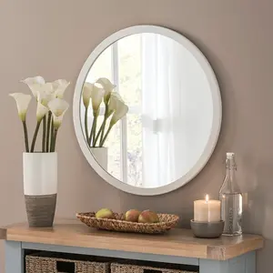 Tabatha Wood Flat Wall Mirror Ivory / 110cm H x 110cm W