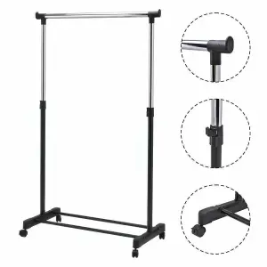 Portable Clothes Rack Single Hanging Garment Bar Heavy Duty Hanger Rolling