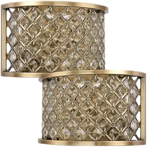 2 PACK Crystal Cage Wall Light Brass & Glass Shade Modern Twin Bulb Lounge Lamp