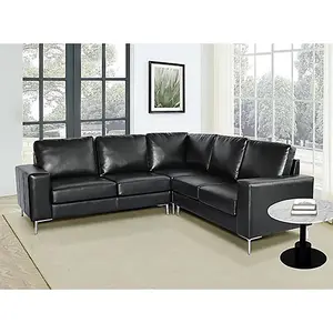 Baltic Faux Leather Corner Sofa In Black