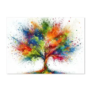 Toughened 6mm Glass Kitchen Splashback 90 x 65cm Rainbow Tree - Polished Edge Heat Resistant Back Splash for Cookers Hob