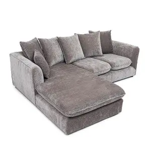 Lucas Water Repellent Velvet Chenille Left Facing Corner Sofa in Light Grey