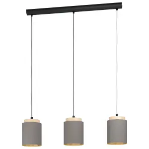 Pendant Ceiling Light Colour Black Brown Shade Cappuccino Fabric Bulb E27 3x40W