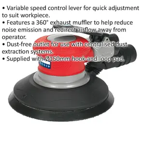 150mm AIR Random Orbital Palm Sander & DUST FREE - 1/4" BSP - Hook & Loop Pad