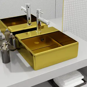 Berkfield Wash Basin with Overflow 41x41x15 cm Ceramic Gold