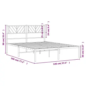 Berkfield Metal Bed Frame with Headboard Black 140x190 cm