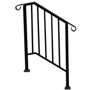 Outdoor Black Steel Handrail 2 Steps Garden Stairs Safety Grab Bannister Rail