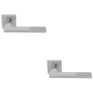 2 PACK - Premium Sleek Slim Door Handle Set - Polished Chrome Angled Lever on Square Rose