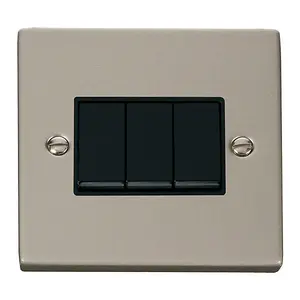 Pearl Nickel 10A 3 Gang 2 Way Light Switch - Black Trim - SE Home