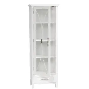 Teamson Home Freestanding Tall Column Bathroom Cabinet with Glass Panelled Door, Bathroom Storage, White