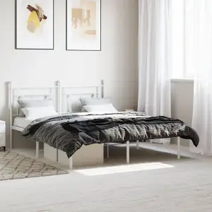 Berkfield Metal Bed Frame without Mattress with Headboard White 150x200cm