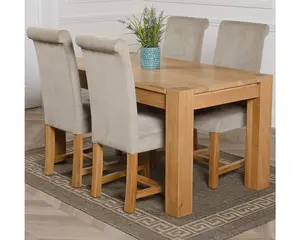 Kuba 150 x 85 cm Chunky Medium Oak Dining Table and 4 Chairs Dining Set with Washington Grey Fabric Chairs